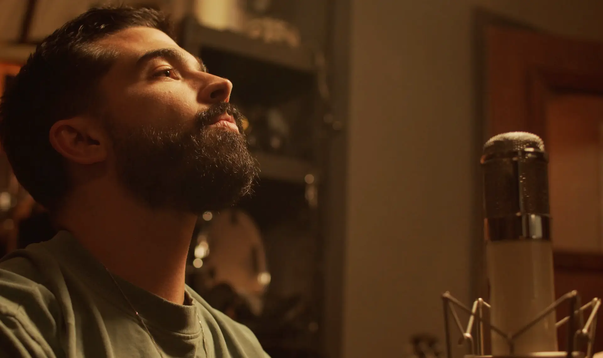 Hold My Hand single artwork — Alec Funiciello singing at a studio microphone